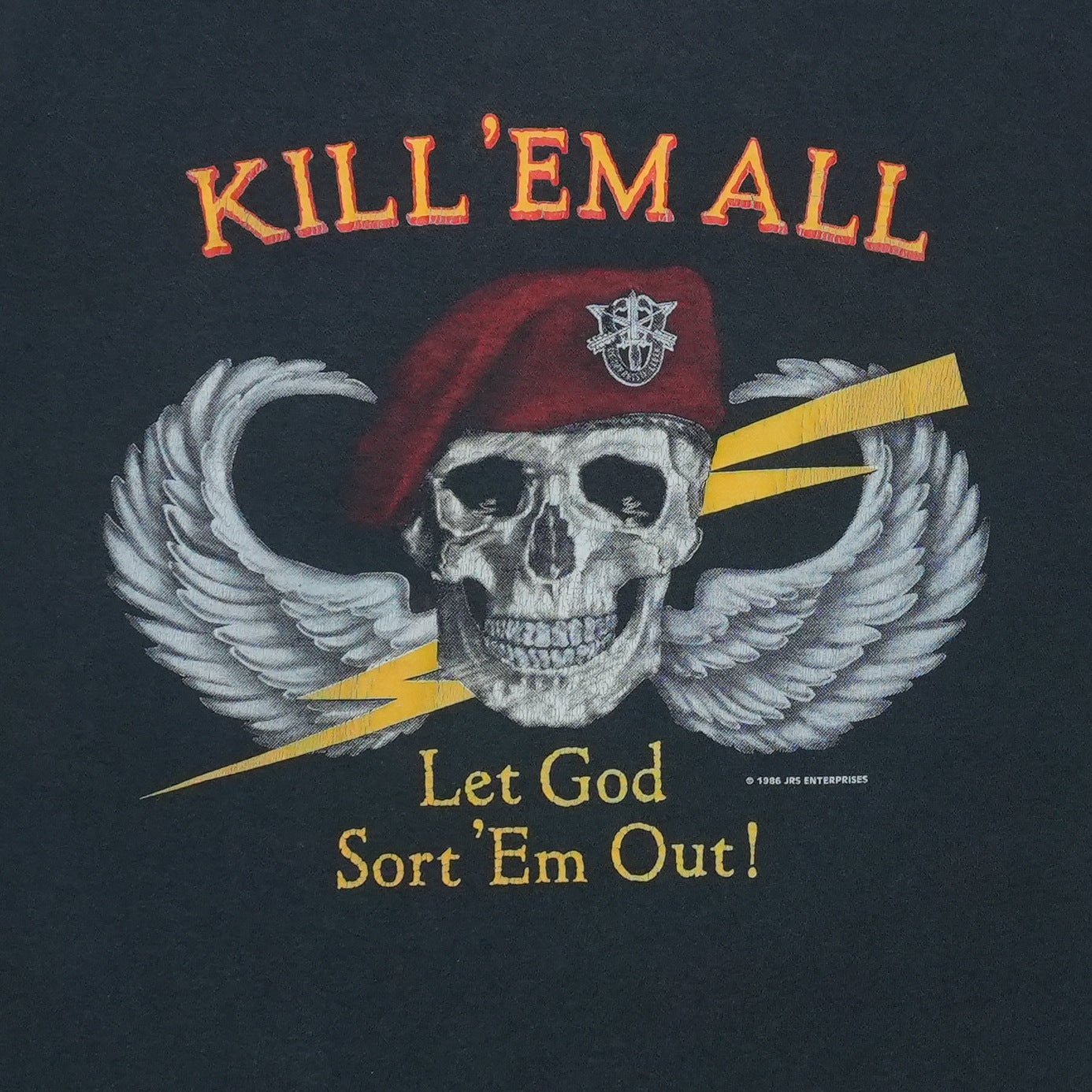 1985 Kill Em All Let God Sort Em Out Skull Shirt Detail 2
