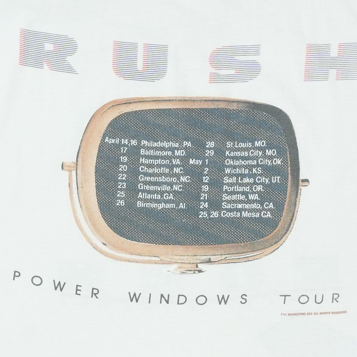 1985 Rush Power Windows Tour Shirt