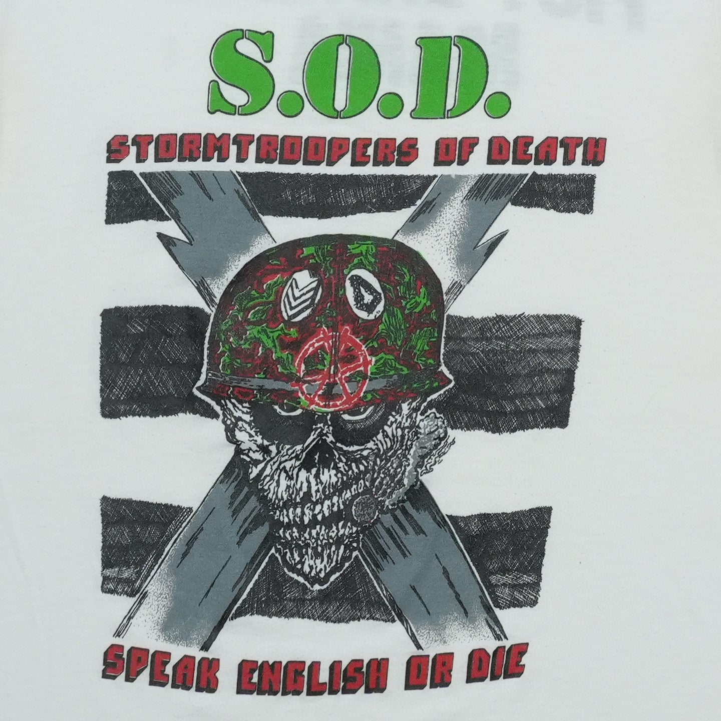 1985 S.O.D. Stormtroopers of Death Speak English or Die Shirt Detail 1