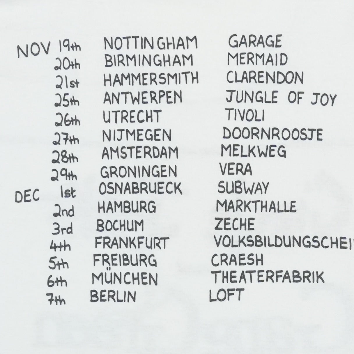 1987 Circle Jerks And Gang Green European Tour Shirt