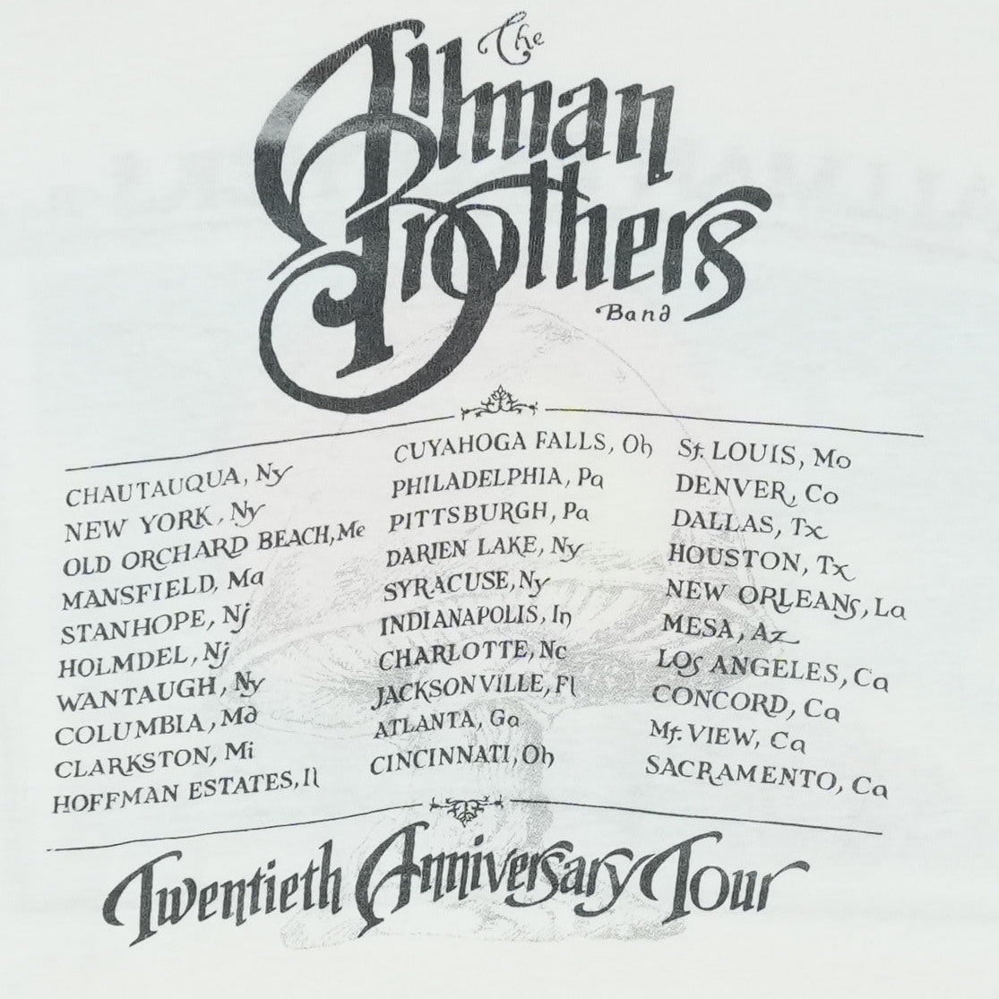 1989 Allman Brothers Band Twentieth Anniversary Tour Shirt
