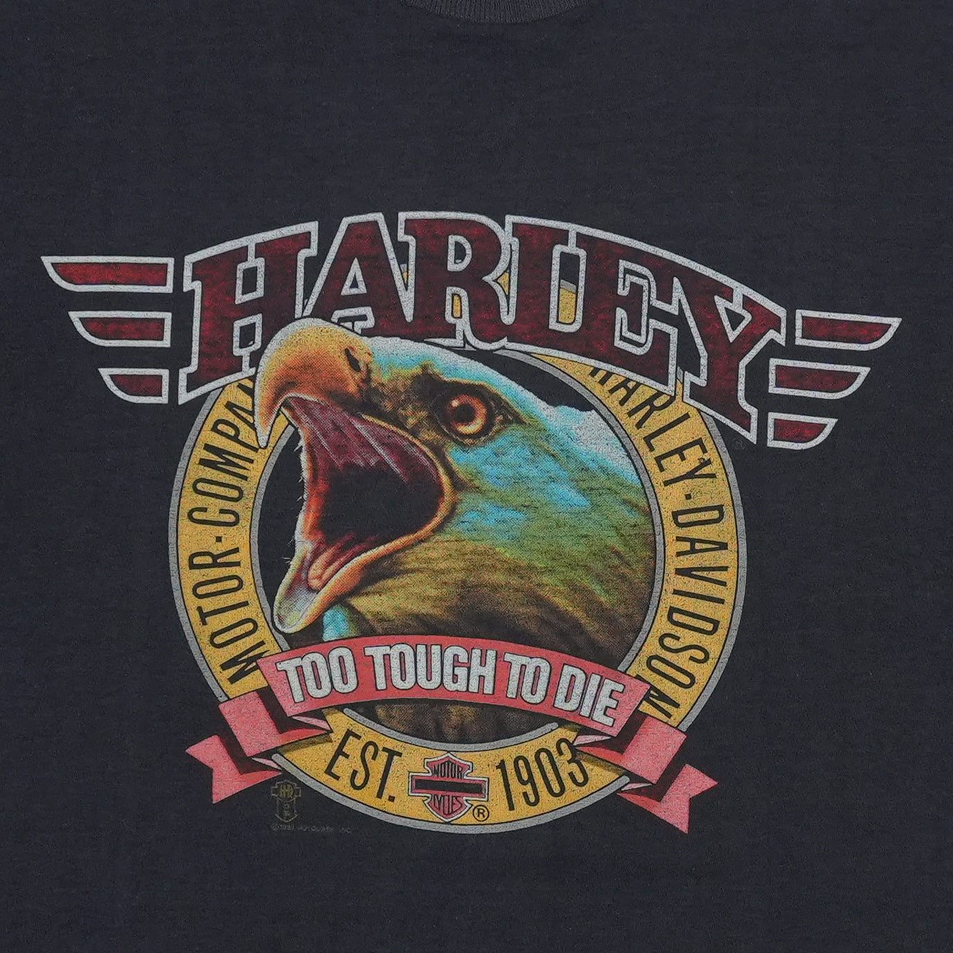 1990s Harley Davidson Too Tough To Die Ringer Tee