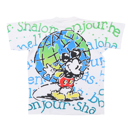1990s Mickey Mouse Disney Hello All Over Print Shirt Back