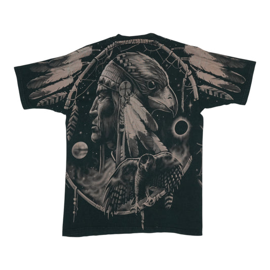 1996 Native American Liquid Blue All Over Print Shirt Back
