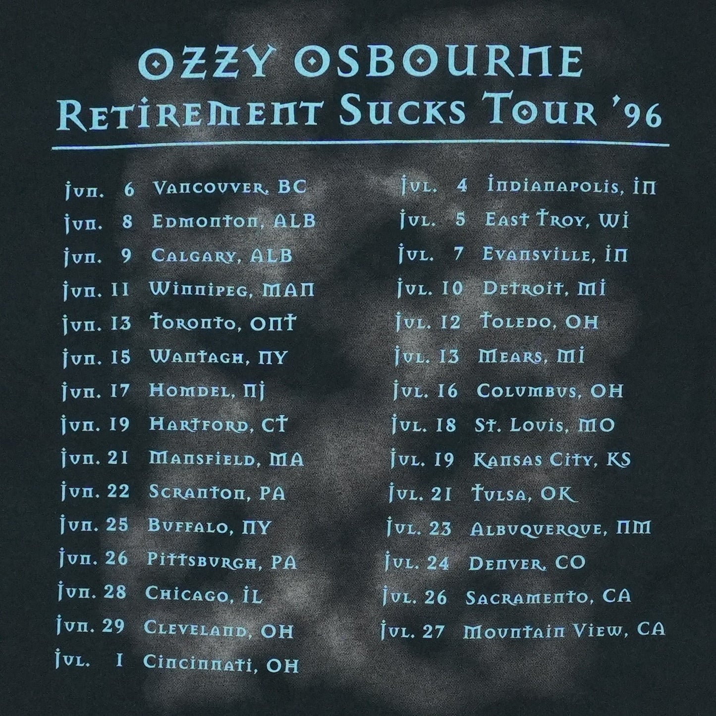 1996 Ozzy Osbourne Retirement Sucks Tour Shirt