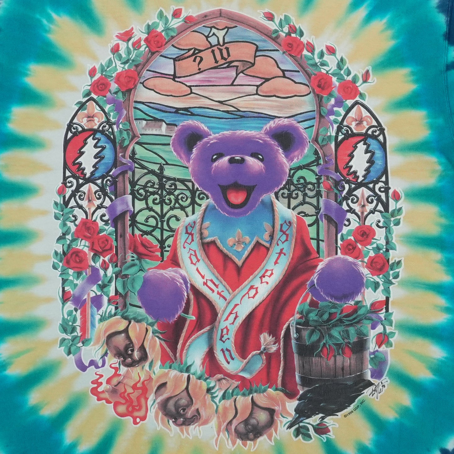 1998 Grateful Dead Stained Glass Bear Tie Dye Shirt
