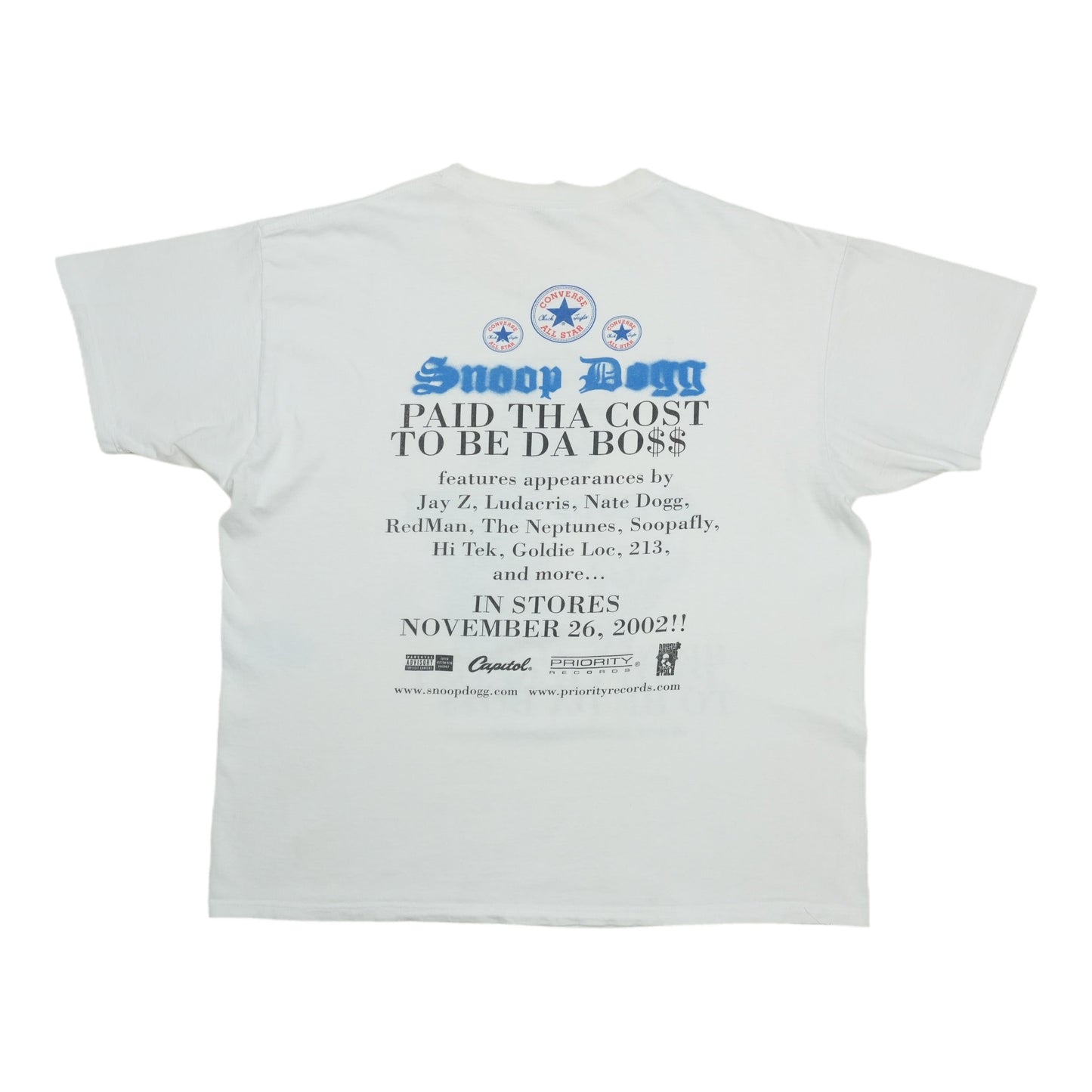 2002 Snoop Dogg Paid Tha Cost To Be Da Boss Promo Shirt Back