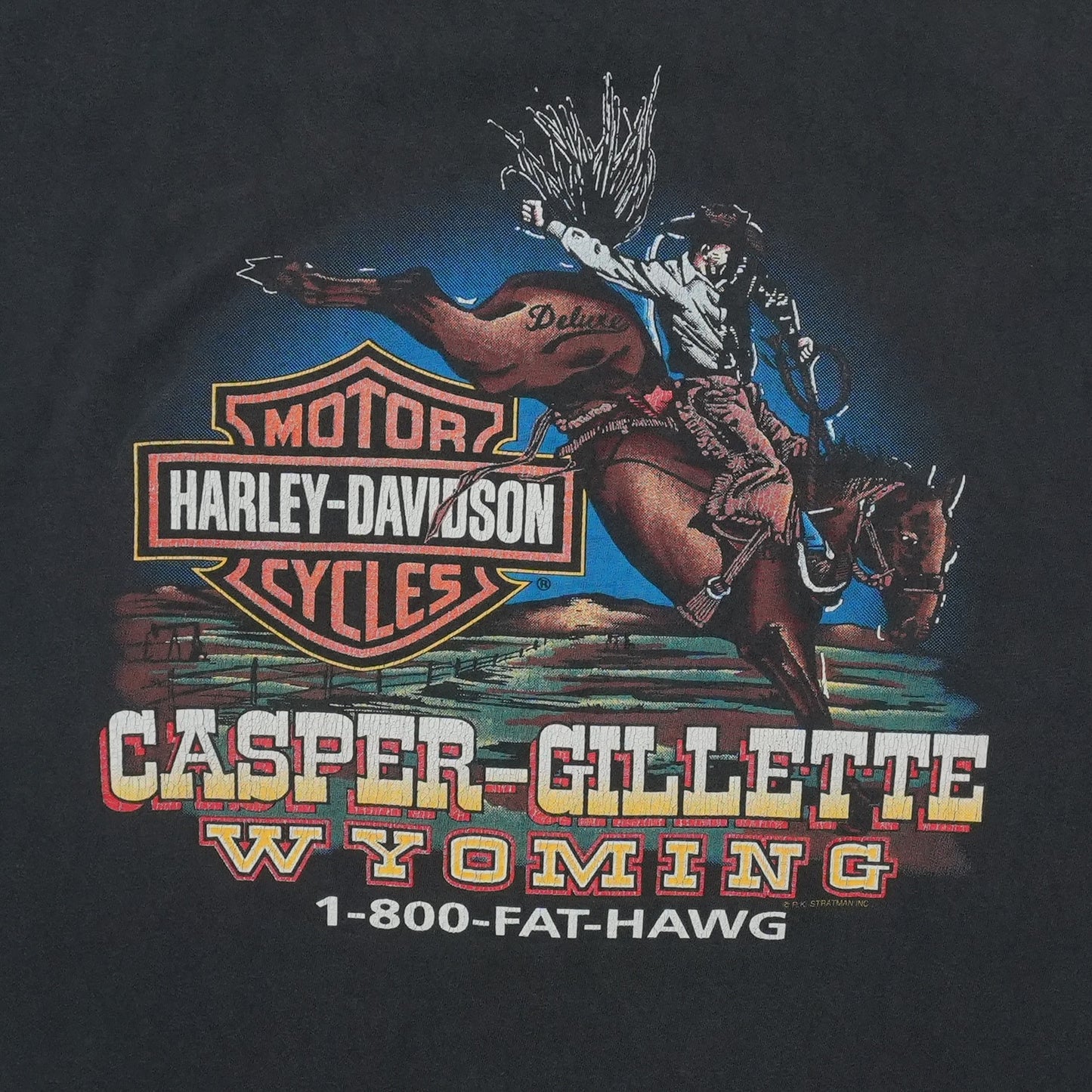 1990s Harley Davidson 800-FAT-HAWG World Class ShirtBack Graphic