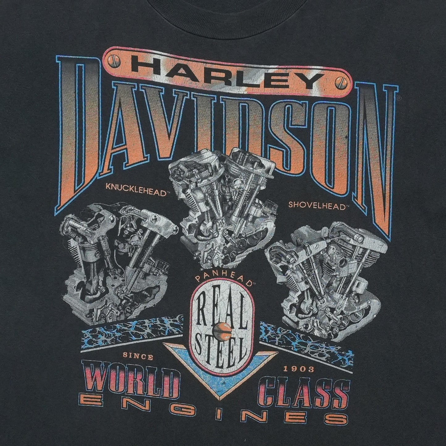 1990s Harley Davidson 800-FAT-HAWG World Class ShirtFront Graphic