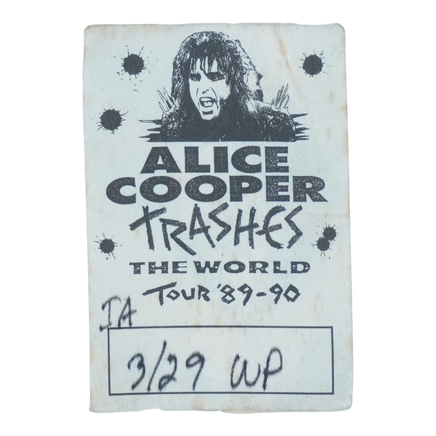 1989 Alice Cooper Trashes The World Tour Backstage Pass - front