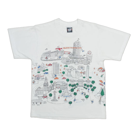 1990s Welcome To Kansas City Cartoon Landmarks Shirt Front