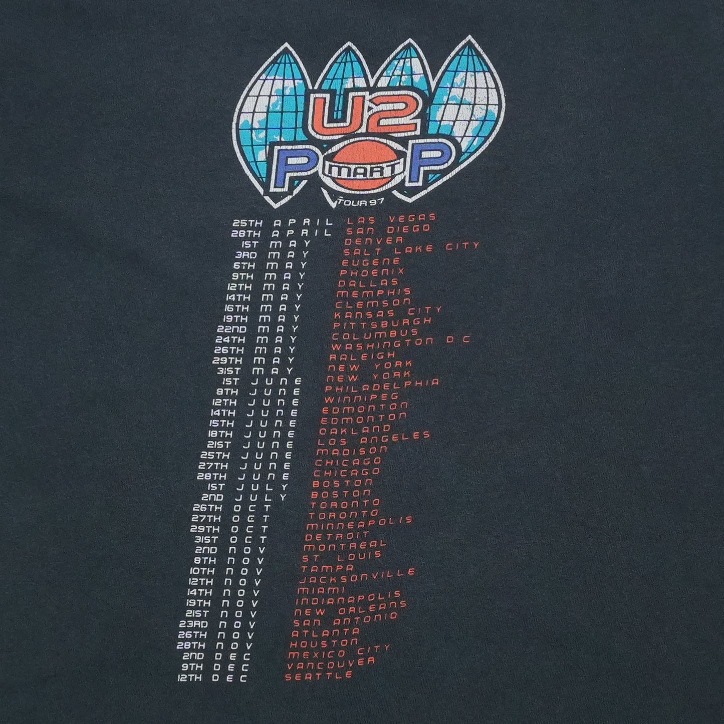 1997 U2 Band Pop Mart Tour Shirt Back Graphic