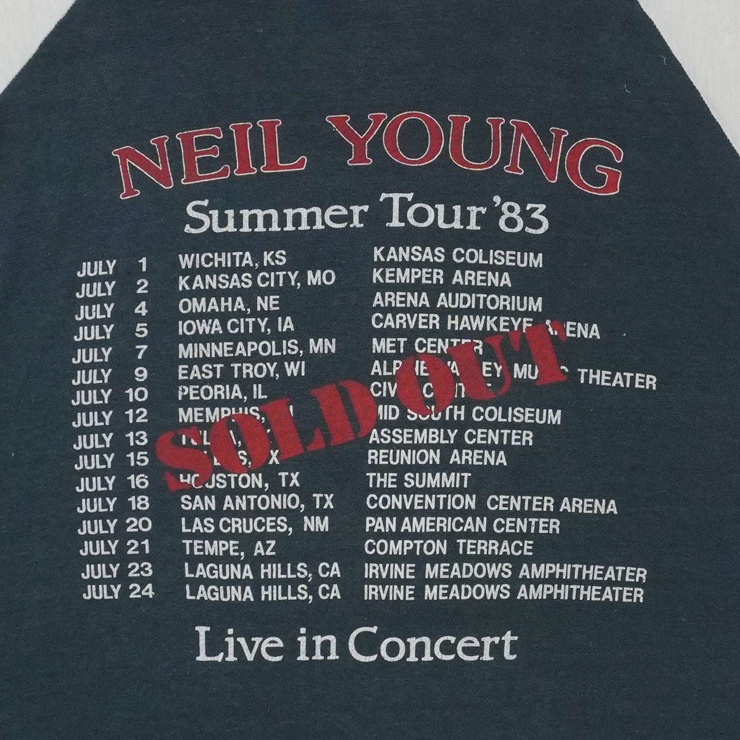 1983 Neil Young Everybody's Rockin Tour Raglan Shirt Detail 7