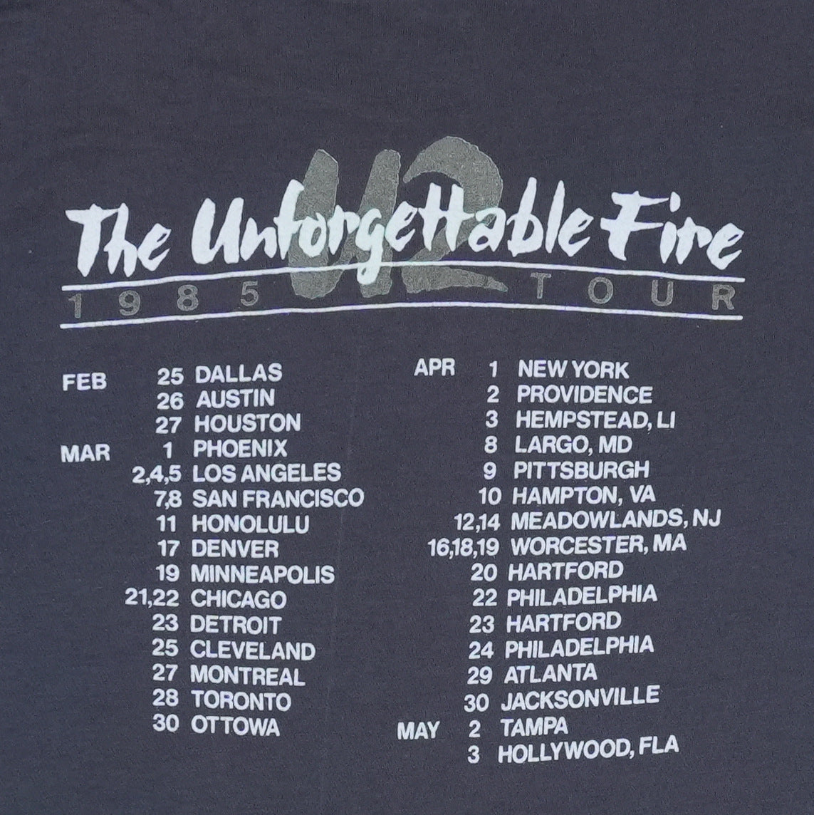 1985 U2 Unforgettable Fire Tour Shirt Detail