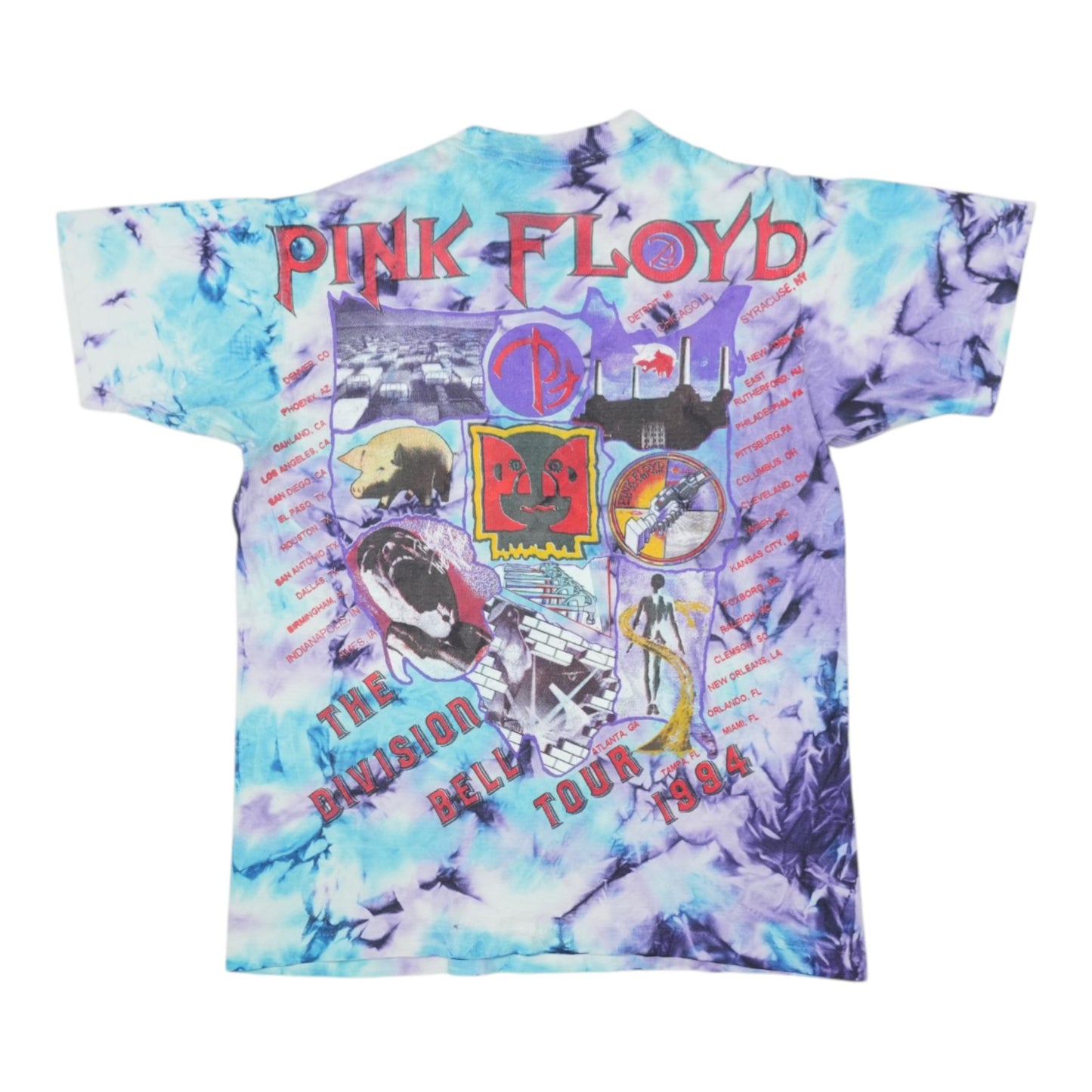 1994 Pink Floyd Division Bell Tour Tie Dye Shirt Back