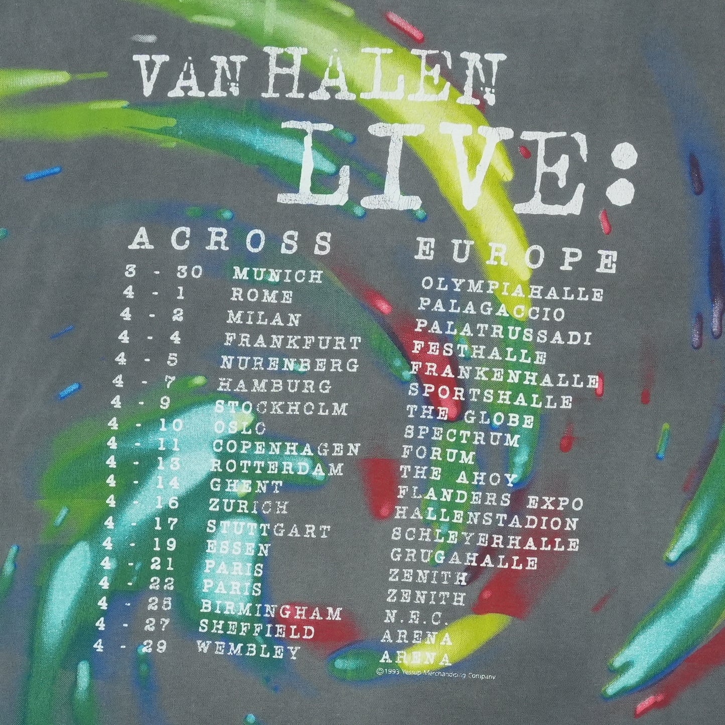 1993 Van Halen Live Across Europe Tour Shirt