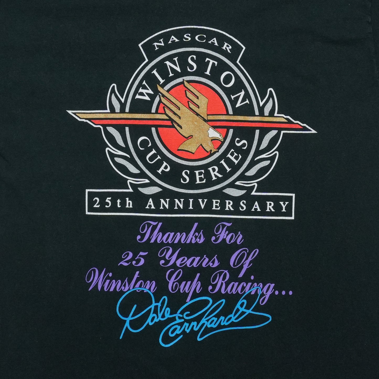 1990s Dale Earnhardt Red Hot Silver Night 25th Anniversary Winston Cup Shirt Detail