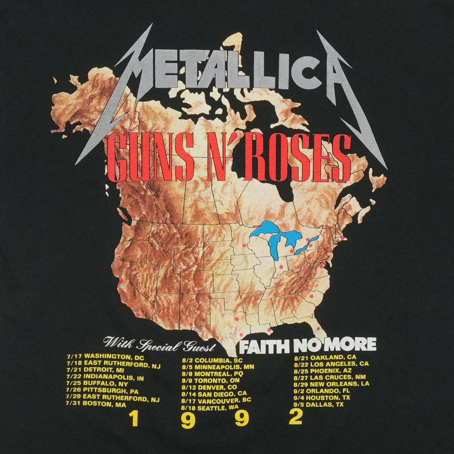 1992 Guns N Roses Metallica Faith No More Stadium Tour Shirt Back Detail 1