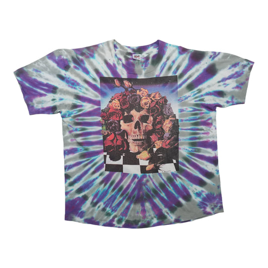1990s Grateful Dead Skull and Roses Tie Dye Shirt Front
