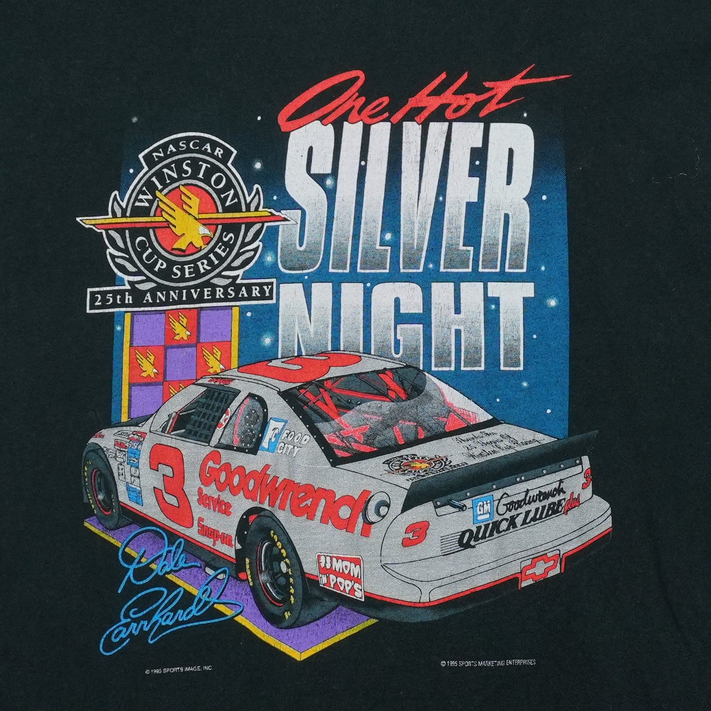 1990s Dale Earnhardt Red Hot Silver Night 25th Anniversary Winston Cup Shirt Detail