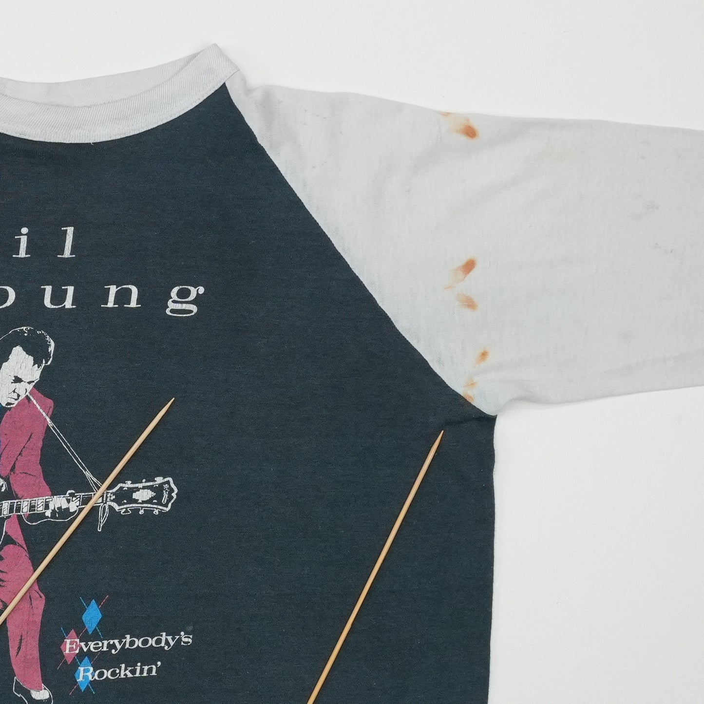1983 Neil Young Everybody's Rockin Tour Raglan Shirt Detail 3