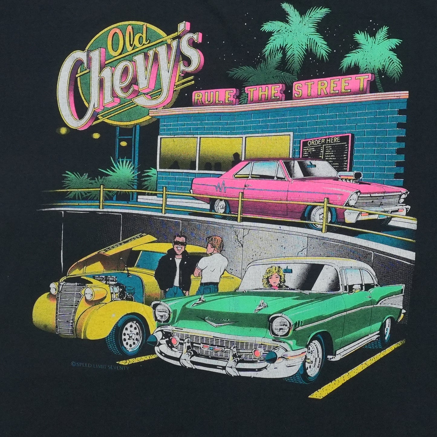 1990s Old Chevys Diner Hot Rod Shirt Front Graphic 1