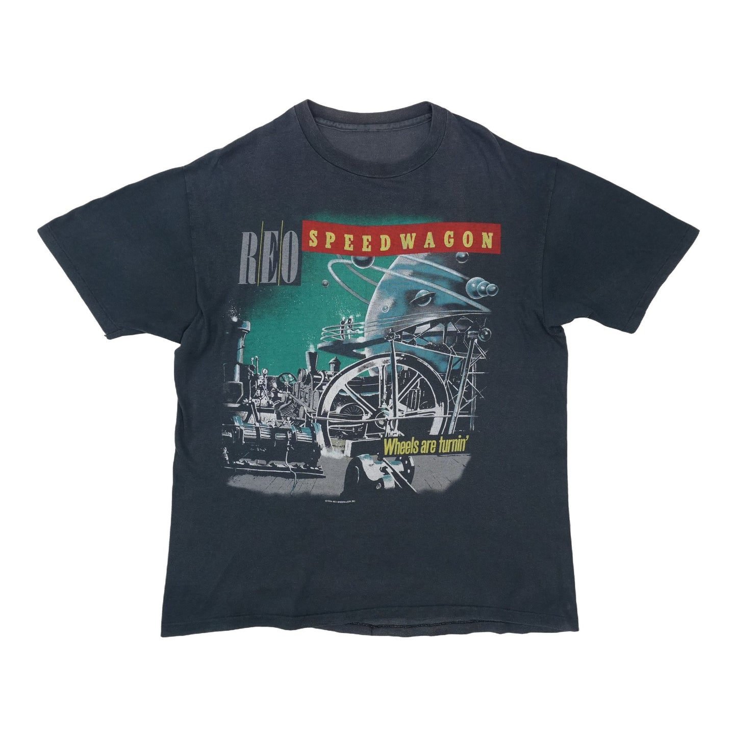 1984 REO Speedwagon Wheels Are Turnin' Tour Shirt Front