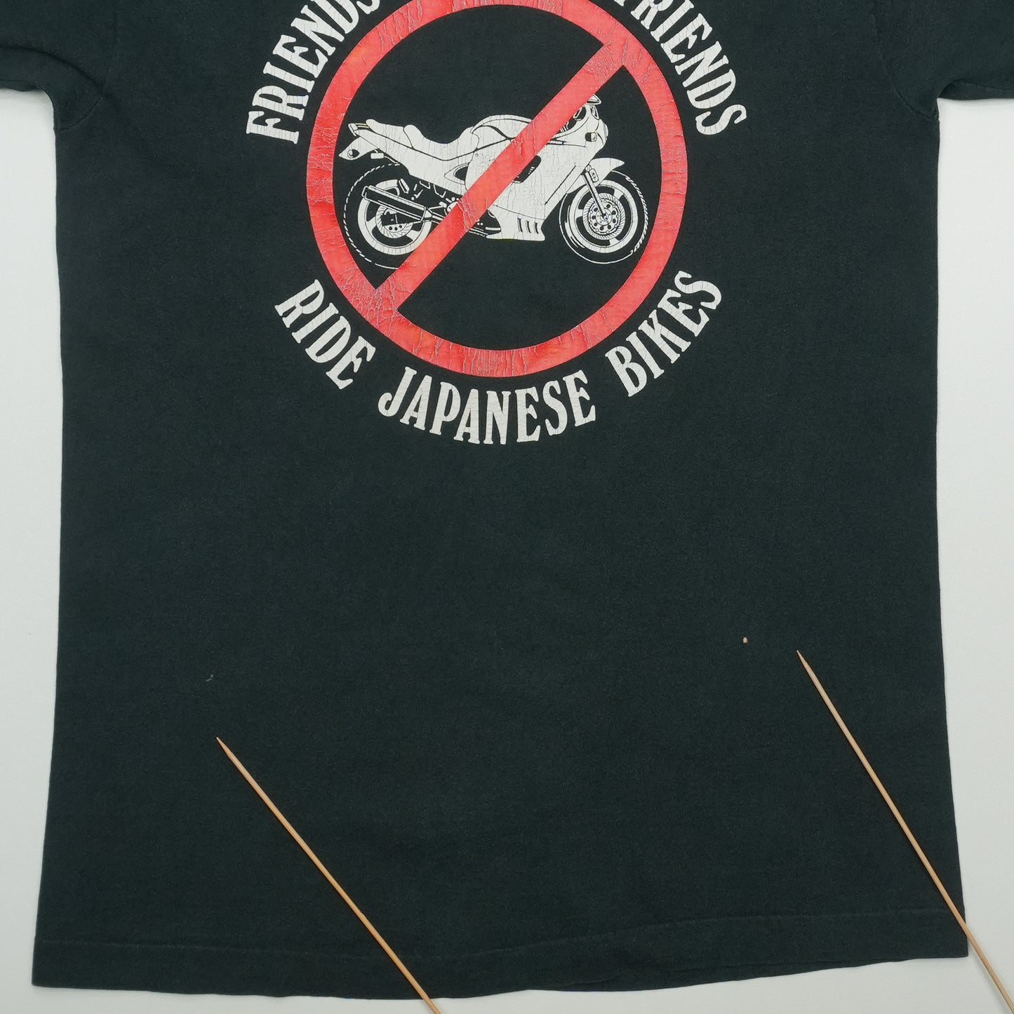 1990s Harley Davidson Friends Don't Let Friends Ride Japanese Bikes Shirt Tag