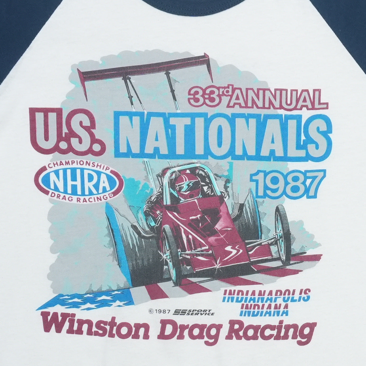 1987 NHRA US Nationals Winston Drag Racing Raglan Shirt Detail 2