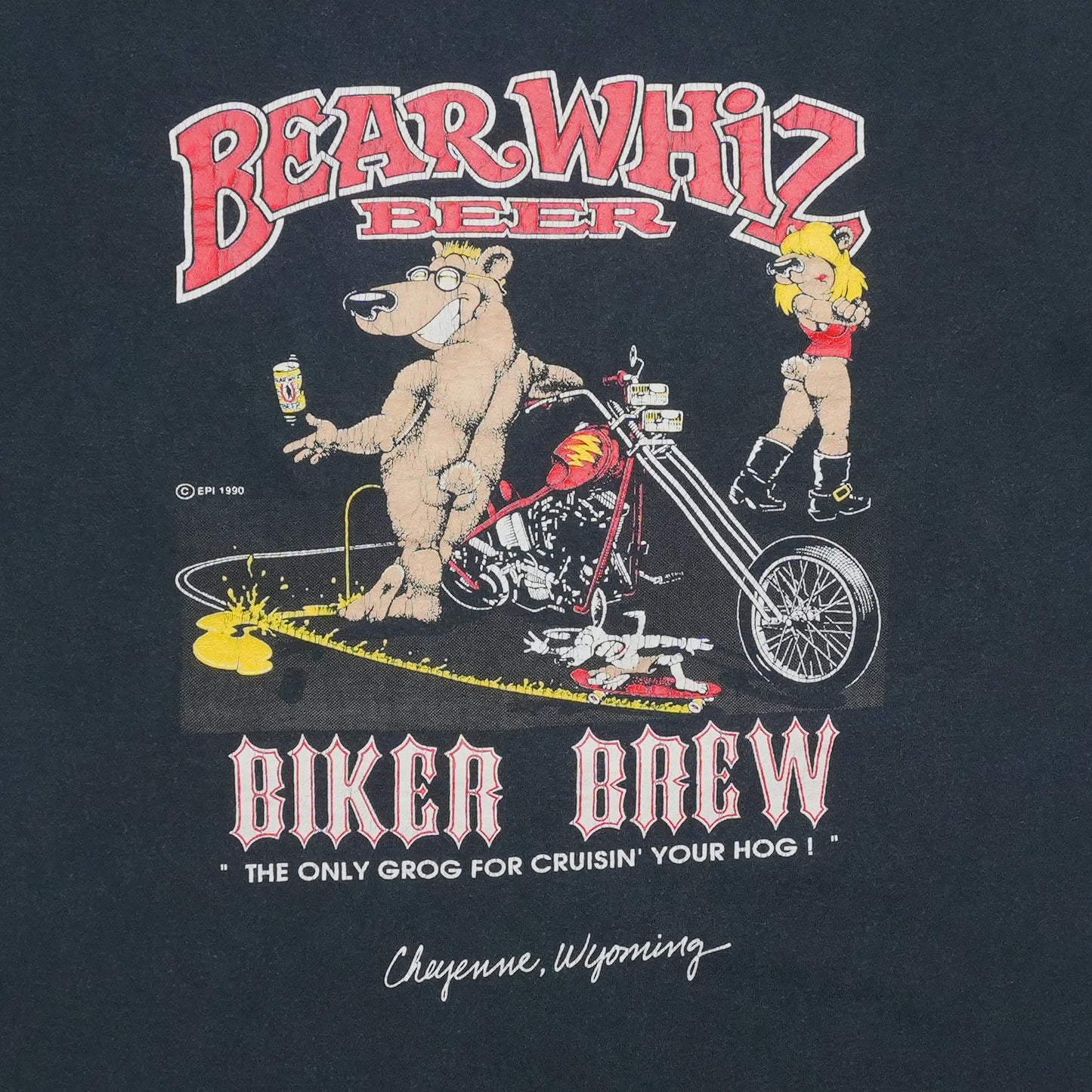 1990s Bear Whiz Biker Brew Cheyenne Wyoming Shirt Front Graphic
