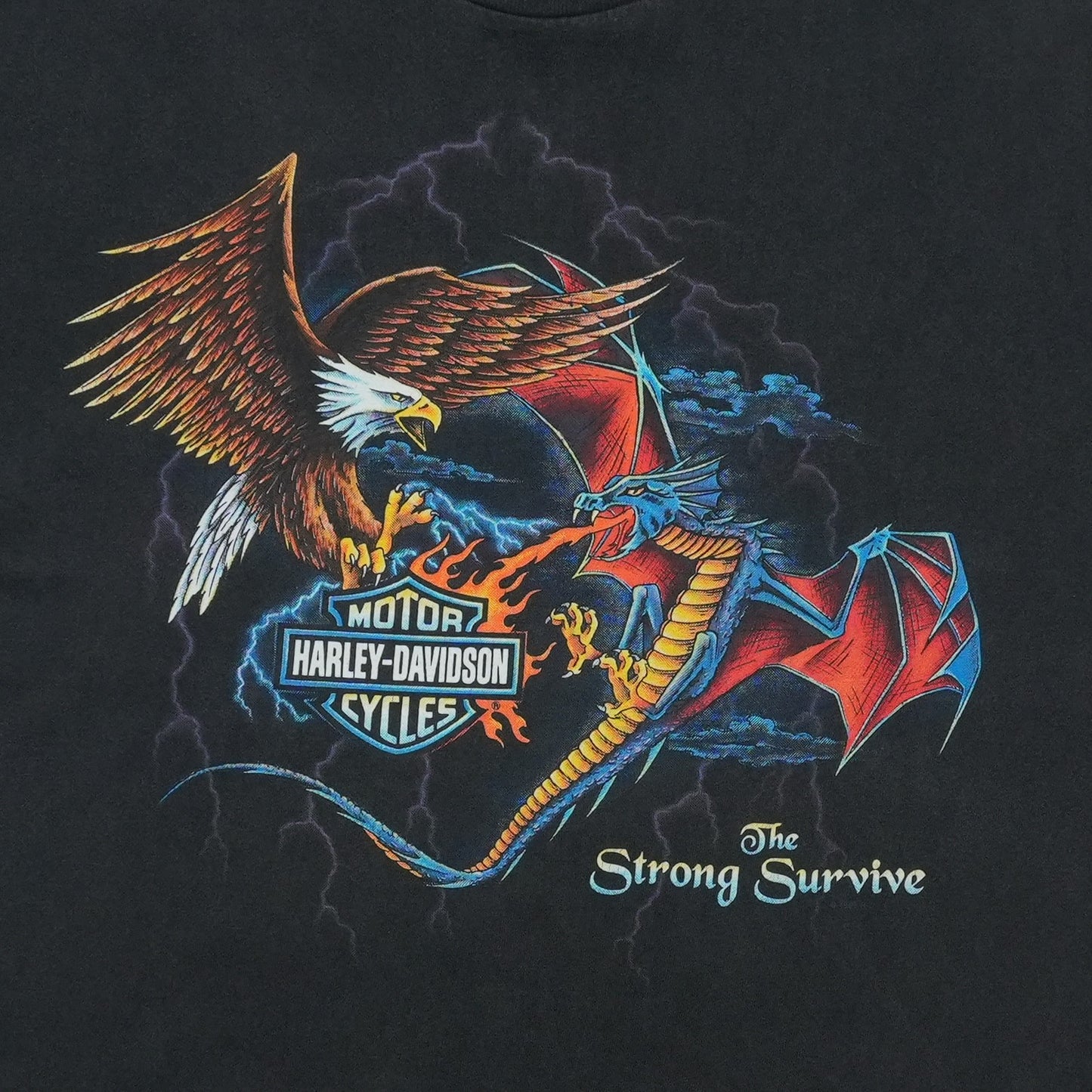 1996 Harley Davidson The Strong Survive Eagle Dragon ShirtFront Graphic