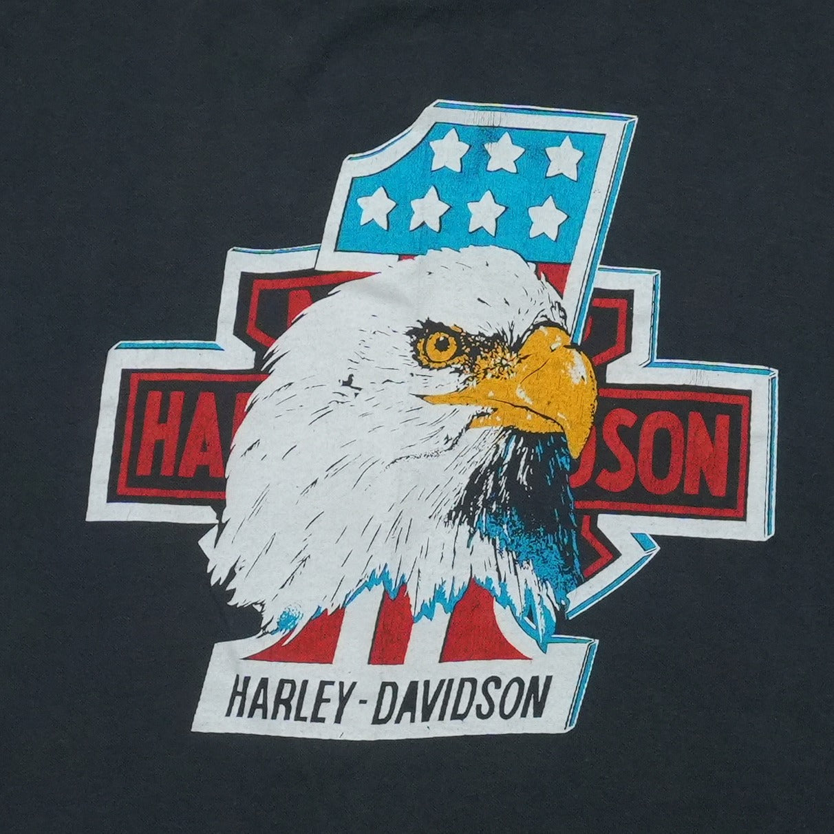 1980s Harley Davidson Eagle Number One Stars Stripes ShirtFront Graphic