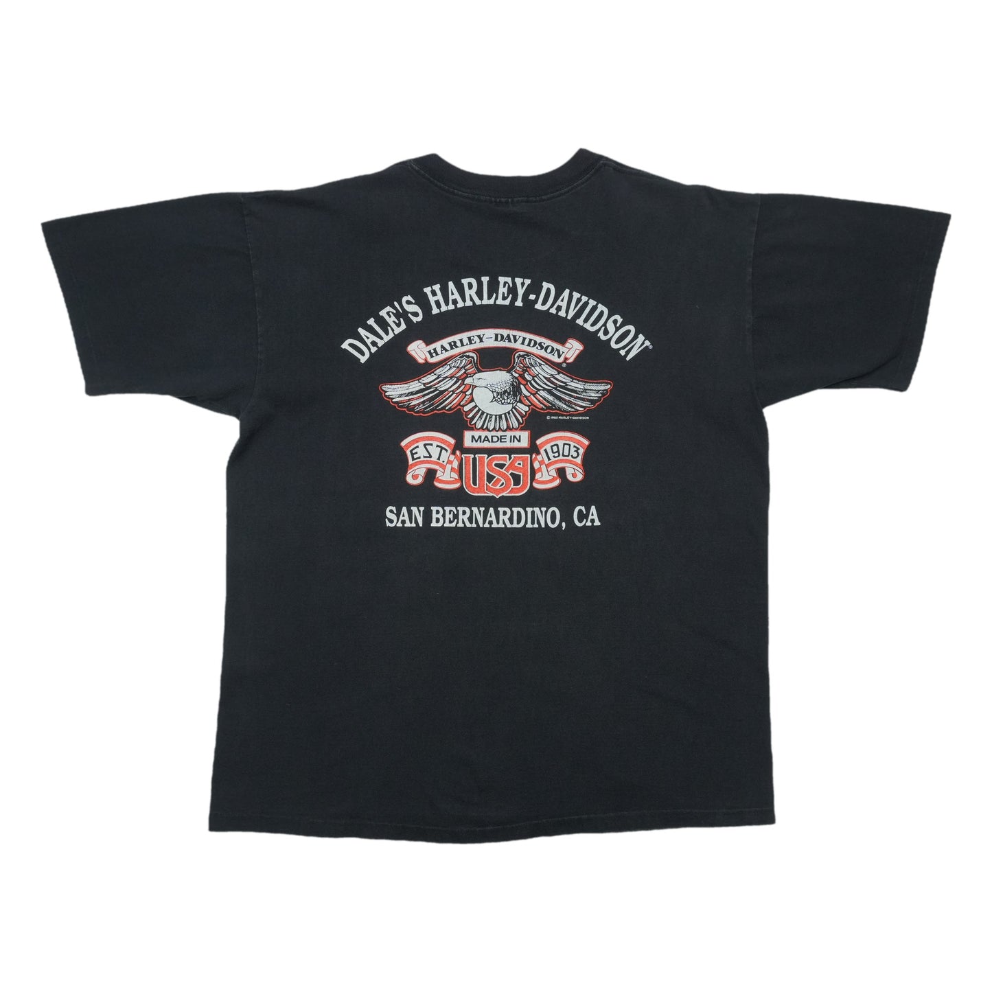 1990s Harley Davidson Bar Shield Flames ShirtBack Graphic