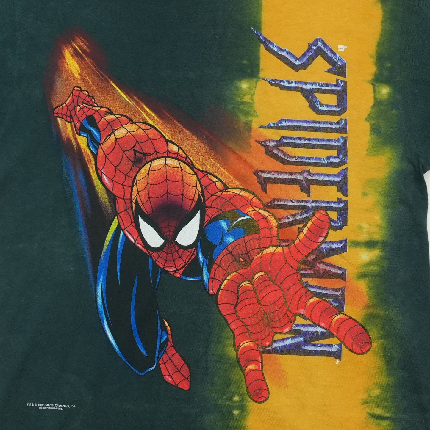 1998 Spider-Man Tie Dye Marvel Comics Shirt Front Graphic