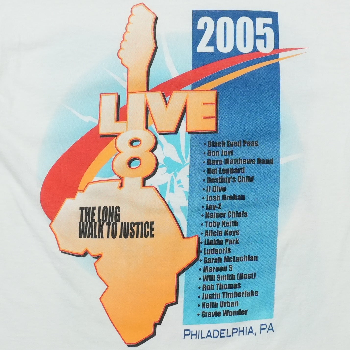 2005 Live 8 Philadelphia Tour Shirt Back Graphic