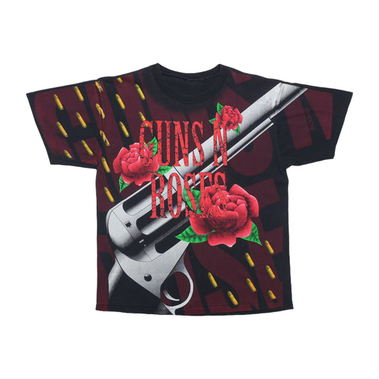 1990s Guns N Roses Revolver Roses All Over Print Shirt Front