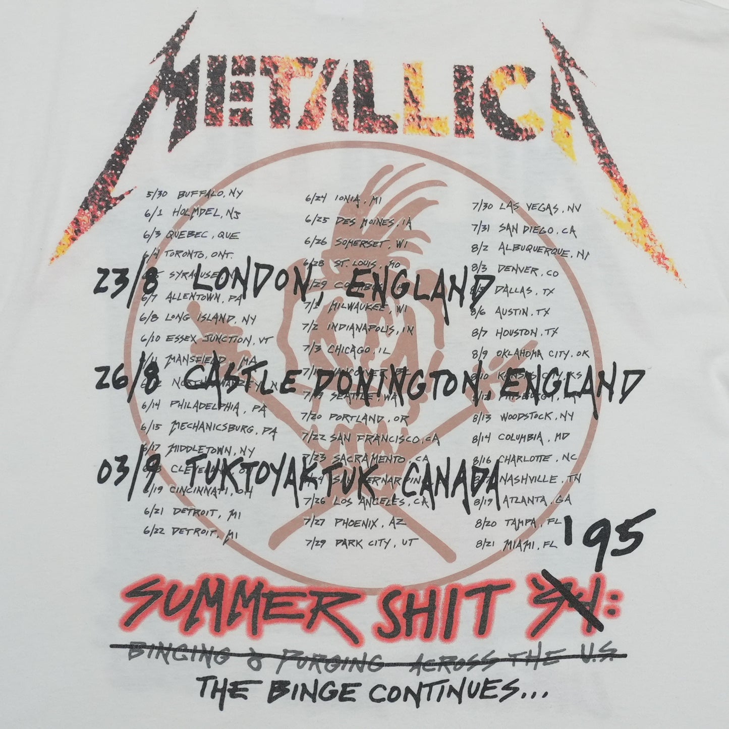 1994 Metallica Live Shit Binge and Purge Shirt Back Detail 1