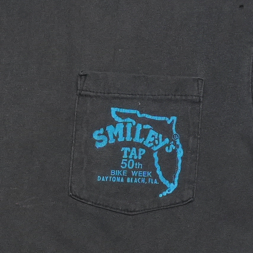 1991 Smiley's Tap Bike Week Daytona Beach Pocket Shirt Front Graphic