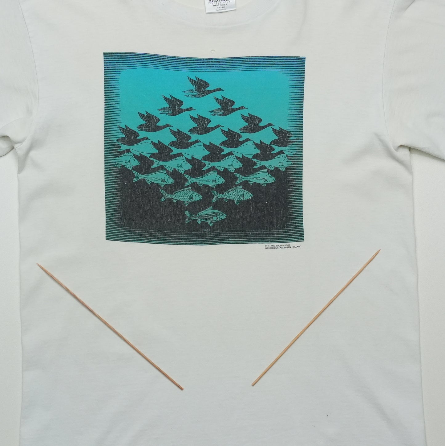 1990s M.C. Escher Sky And Water Art Shirt Detail