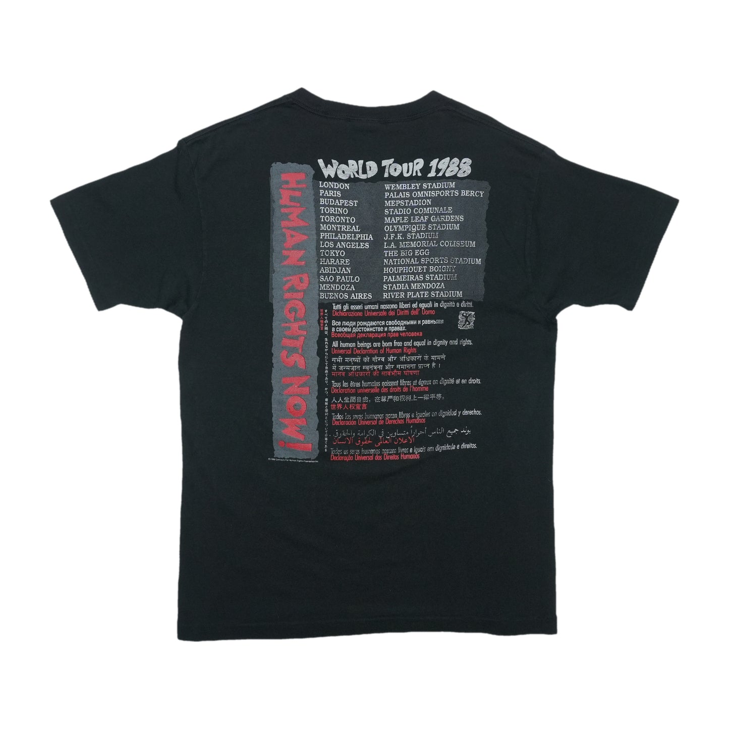 1988 Human Rights Now Amnesty International World Tour Shirt Back