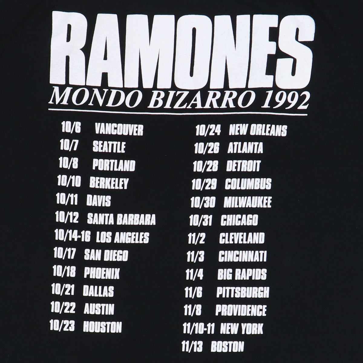 1992 Ramones Mondo Bizzaro Tour Shirt