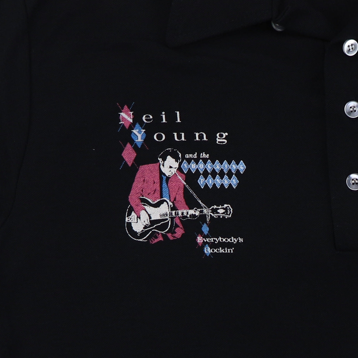 1983 Neil Young Shocking Pinks Everybody's Rockin Crew Polo Shirt