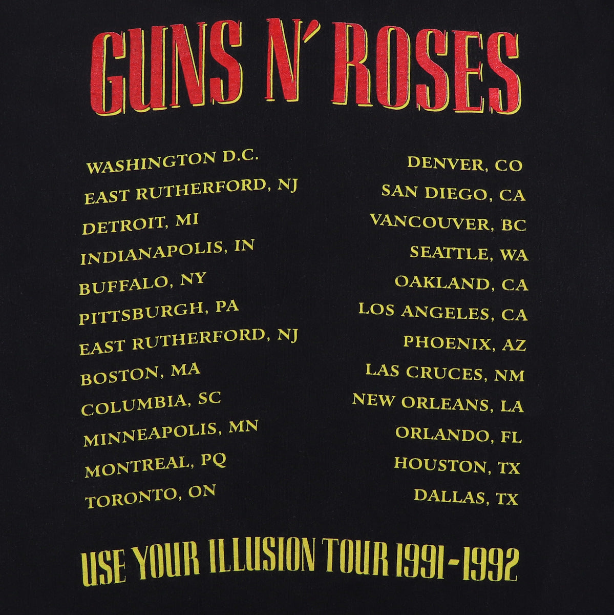 1991 Guns N Roses Use Your Illusion Tour Shirt