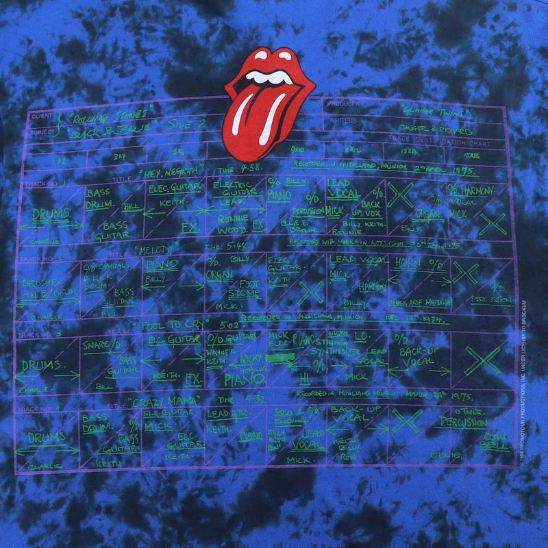 1994 Rolling Stones Black And Blue All Over Tie Dye Shirt