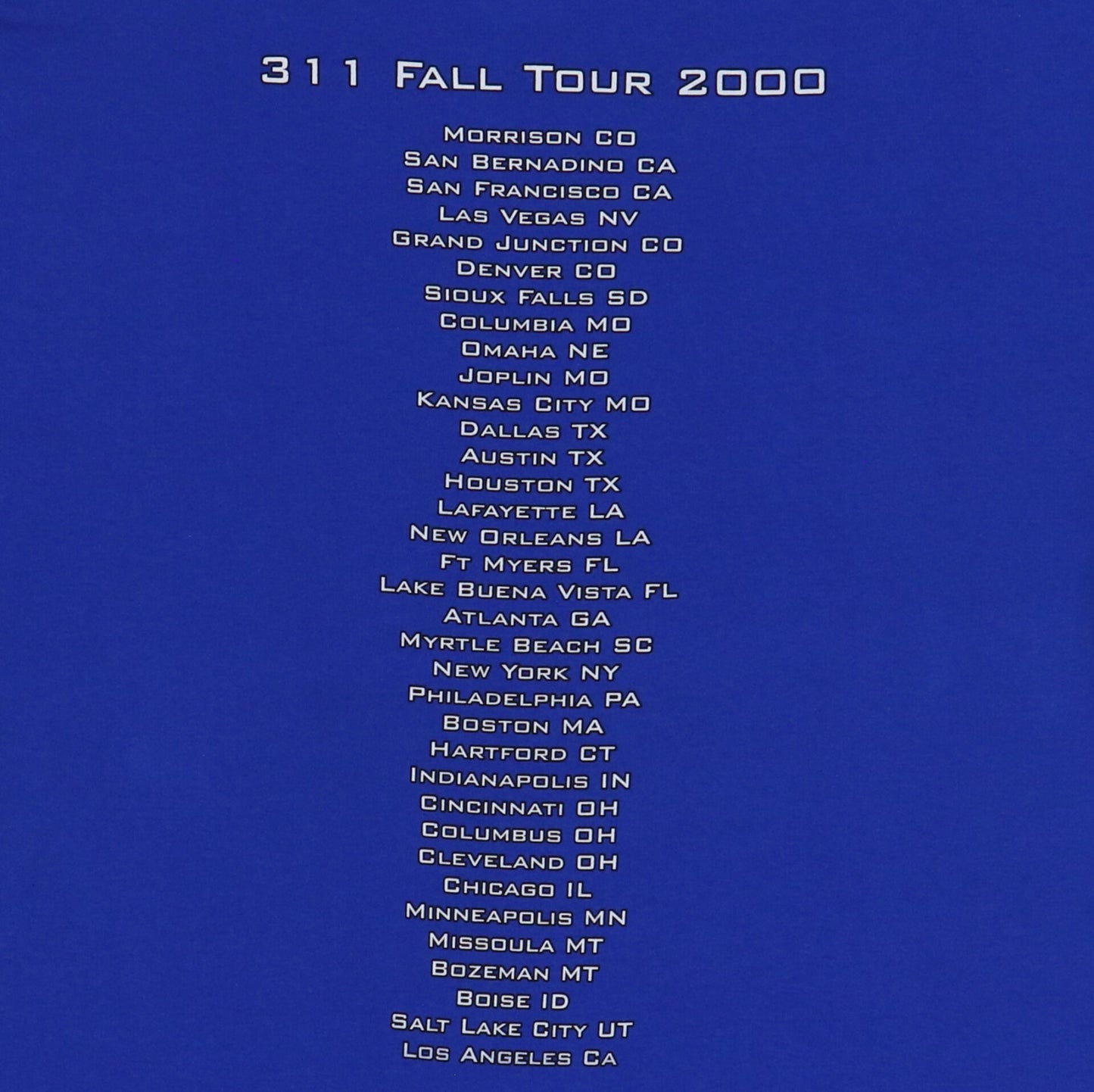 2000 311 Fall Tour shirt