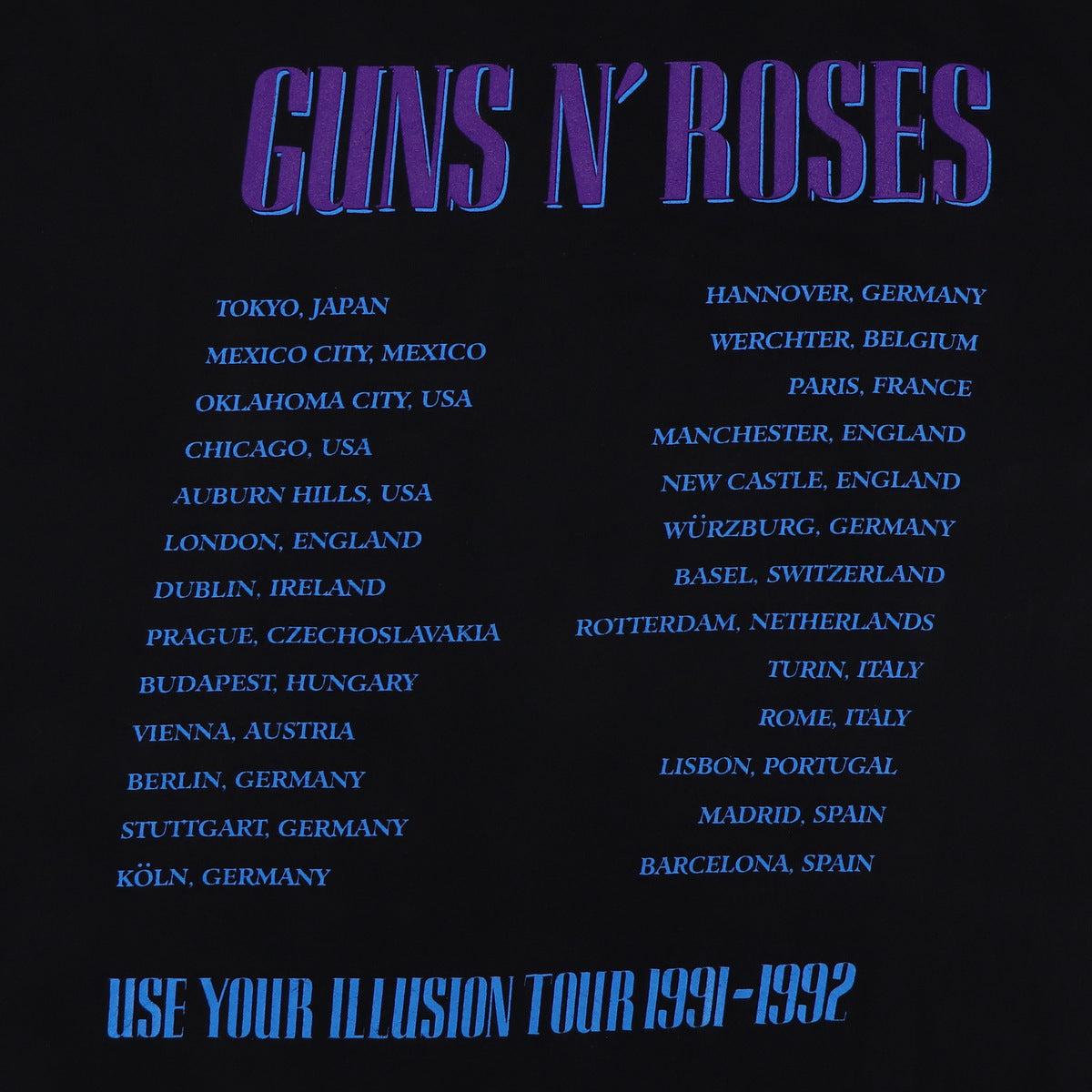 1991 Guns N Roses Use Your Illusion Tour Shirt