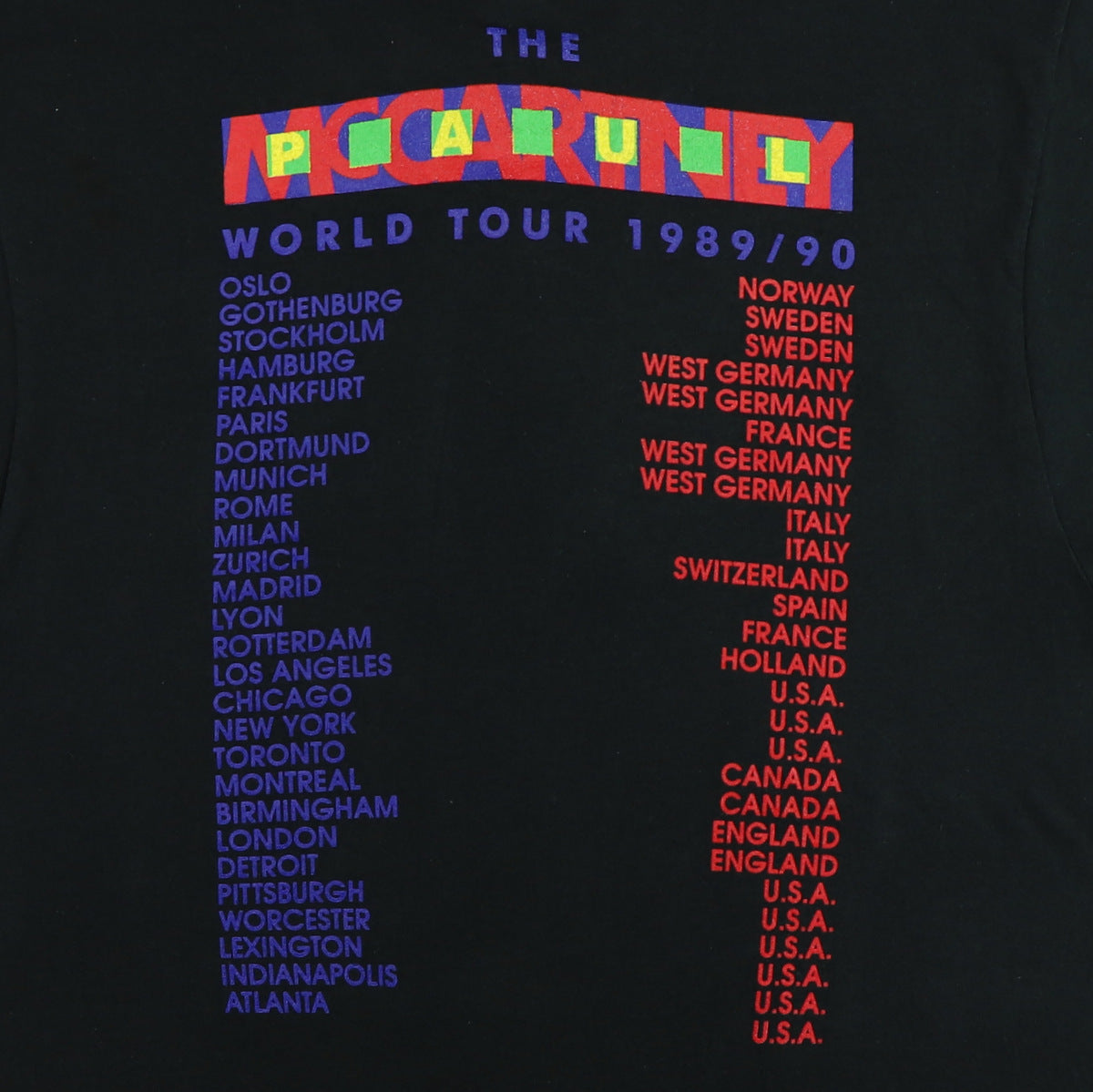 1989 Paul McCartney World Tour Shirt