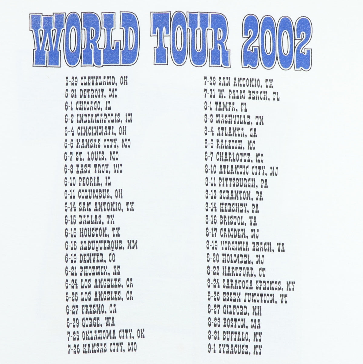 2002 David Lee Roth World Tour Shirt