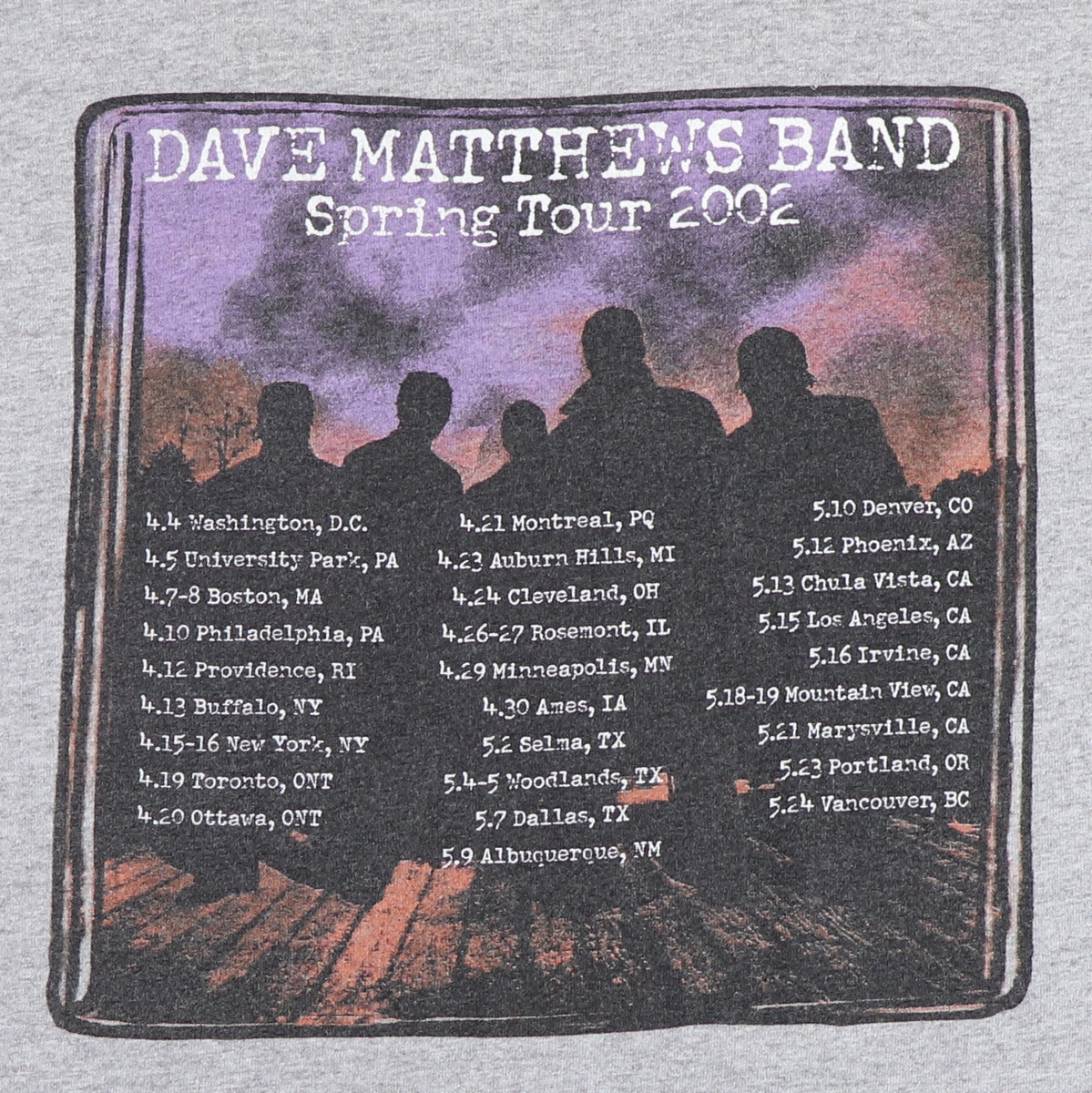 2002 Dave Matthews Band Spring Tour Shirt
