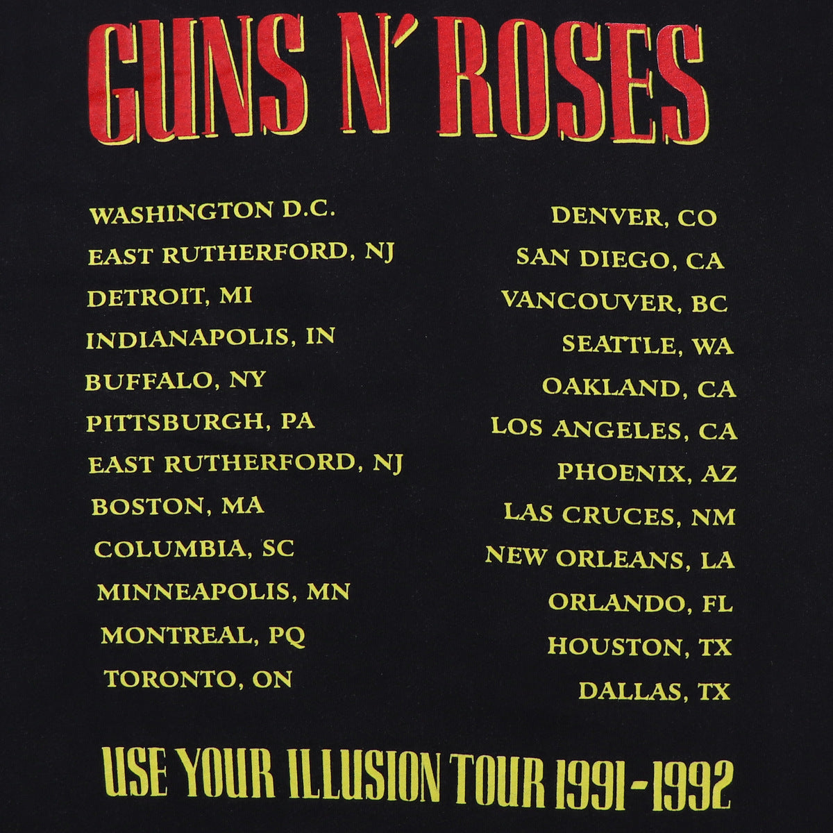 1991 Guns N Roses Use Your Illusion Tour Shirt